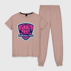 Пижама хлопковая женская Баскетбольная командная лига, цвет: пыльно-розовый