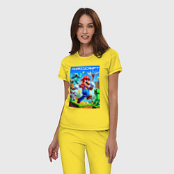 Пижама хлопковая женская Mario in Minecraft - ai art collaboration, цвет: желтый — фото 2
