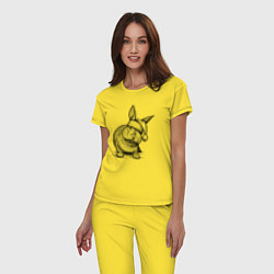 Пижама хлопковая женская Новогодний заяц, цвет: желтый — фото 2