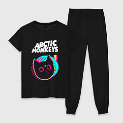 Пижама хлопковая женская Arctic Monkeys rock star cat, цвет: черный