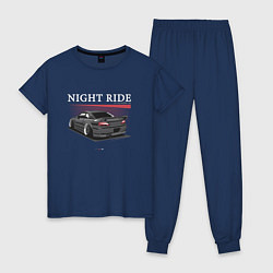 Пижама хлопковая женская Nissan skyline night ride, цвет: тёмно-синий