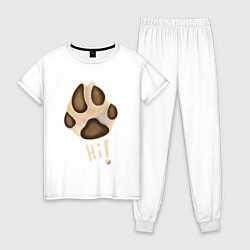 Пижама хлопковая женская Лапа собаки акварелью, цвет: белый