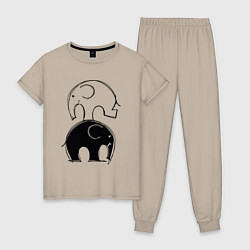 Пижама хлопковая женская Cute elephants, цвет: миндальный