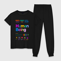 Пижама хлопковая женская Человеческое существо - human being, цвет: черный