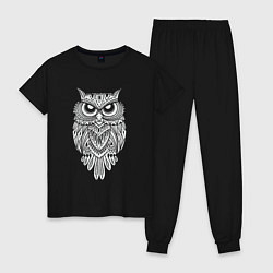 Пижама хлопковая женская Узорная сова, цвет: черный