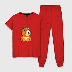 Пижама хлопковая женская Сидящая удивлённая капибара, цвет: красный