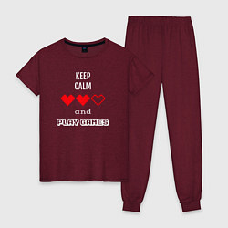 Пижама хлопковая женская Keep calm and play games, цвет: меланж-бордовый