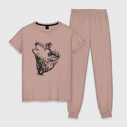 Пижама хлопковая женская Свободный волк, цвет: пыльно-розовый