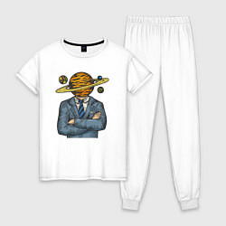 Пижама хлопковая женская Человек сатурн, цвет: белый