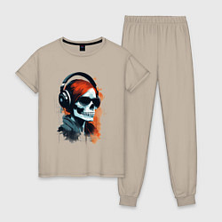 Пижама хлопковая женская Grunge redhead girl skull, цвет: миндальный