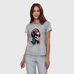 Пижама хлопковая женская Grunge redhead girl skull, цвет: меланж — фото 2