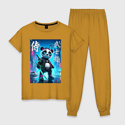 Пижама хлопковая женская Panda samurai - bushido ai art, цвет: горчичный