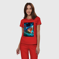 Пижама хлопковая женская Great white space shark - ai art, цвет: красный — фото 2