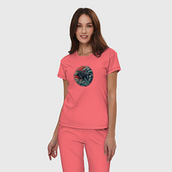 Пижама хлопковая женская Оками волк призрак в облаках, цвет: коралловый — фото 2