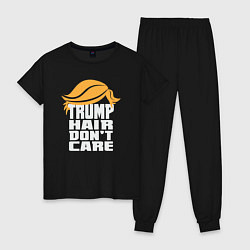 Пижама хлопковая женская Trump hair dont care, цвет: черный