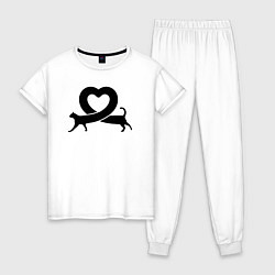 Пижама хлопковая женская Love cat, цвет: белый