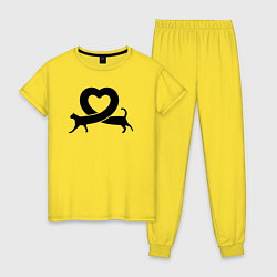 Пижама хлопковая женская Love cat, цвет: желтый