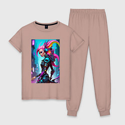 Пижама хлопковая женская Cyber witch - ai art fantasy, цвет: пыльно-розовый