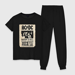 Пижама хлопковая женская ACDC винтажный постер, цвет: черный
