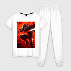 Пижама хлопковая женская Берсерк Гатс Чёрный мечник проклятый, цвет: белый