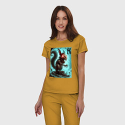 Пижама хлопковая женская Жуткая белка - хэллоуин, цвет: горчичный — фото 2