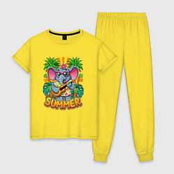 Пижама хлопковая женская Слон играет на гитаре жаркое лето, цвет: желтый