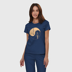 Пижама хлопковая женская Инь ян гитарки, цвет: тёмно-синий — фото 2