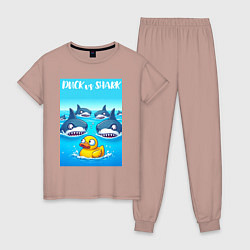 Пижама хлопковая женская Duck vs shark - ai art fantasy, цвет: пыльно-розовый
