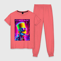 Пижама хлопковая женская Cyber Bart - neon glow fantasy, цвет: коралловый
