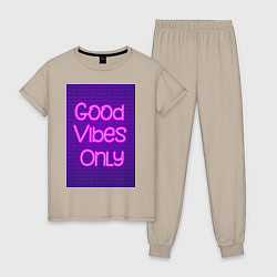 Женская пижама Неоновая надпись good vibes only и кирпичная стена