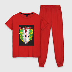 Пижама хлопковая женская Человек-бензопила Денджи бензопила, цвет: красный
