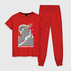 Пижама хлопковая женская Человек-бензопила Денджи Denji, цвет: красный