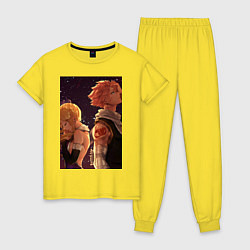 Пижама хлопковая женская Хвост Феи Нацу Драгнил Люси Хартфилия, цвет: желтый