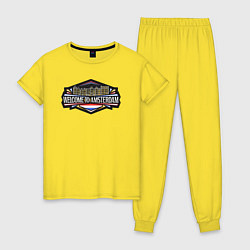 Пижама хлопковая женская Добро пожаловать в Амстердам, цвет: желтый