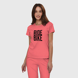 Пижама хлопковая женская Black ride bike, цвет: коралловый — фото 2