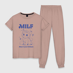 Пижама хлопковая женская Milf милфа, цвет: пыльно-розовый