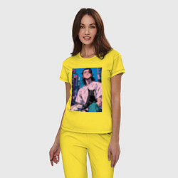 Пижама хлопковая женская Магическая битва Сугуру Гэто с котами, цвет: желтый — фото 2