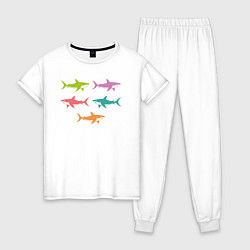 Пижама хлопковая женская Акулы в стиле поп-арт, цвет: белый