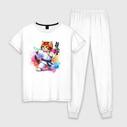 Пижама хлопковая женская Кёкусинкай карате - крутой котёнок, цвет: белый