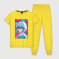 Пижама хлопковая женская Аянами Рей аниме девушка с короткими волосами, цвет: желтый
