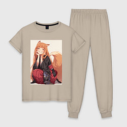 Пижама хлопковая женская Волчица и пряности Холо торговец, цвет: миндальный