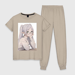 Пижама хлопковая женская Провожающая в последний путь Фрирен, цвет: миндальный