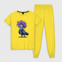 Пижама хлопковая женская Мультяшный голубь панк с ирокезом, цвет: желтый