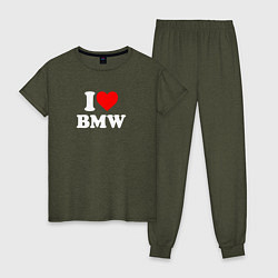 Пижама хлопковая женская I love my BMW, цвет: меланж-хаки