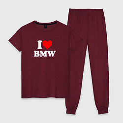 Пижама хлопковая женская I love my BMW, цвет: меланж-бордовый