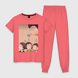 Пижама хлопковая женская Воспитатель, цвет: коралловый