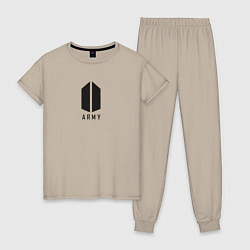 Пижама хлопковая женская BTS Army black, цвет: миндальный