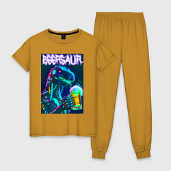 Пижама хлопковая женская Neon cyber beersaur - neon glow fantasy, цвет: горчичный