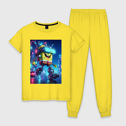 Пижама хлопковая женская Cyber Sponge Bob - neon glow fantasy, цвет: желтый