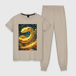 Пижама хлопковая женская Золотая змея, цвет: миндальный